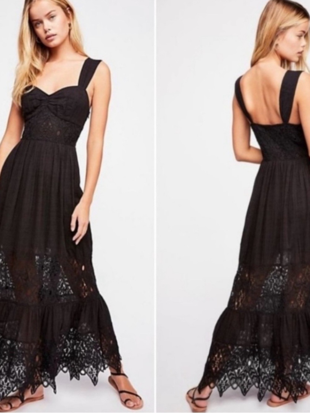 Free People Caught Your Eye Black Lace Crochet Maxi Dress